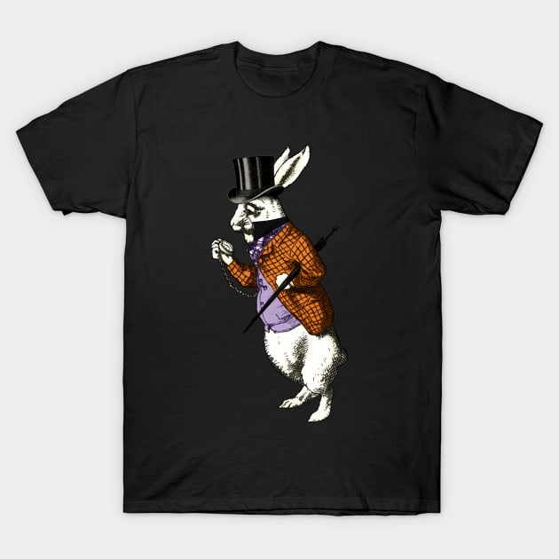 Halloween Wonderland White Rabbit Top Hat Pocketwatch T-Shirt by Pixelchicken